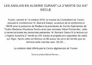 2018 10 13 TOULON LES ANGLAIS EN ALGERIE AU XIX CONFERENCE M. B SASSO